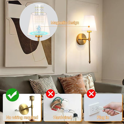 Battery Operated Wall Sconces Set Of 2, Wireless Battery Wall Light With 10000mAh RGB Rechargeable Magnetic Bulb, Rechargeable Wall Sconce With Remote Control For Bedroom, No Electrician Required