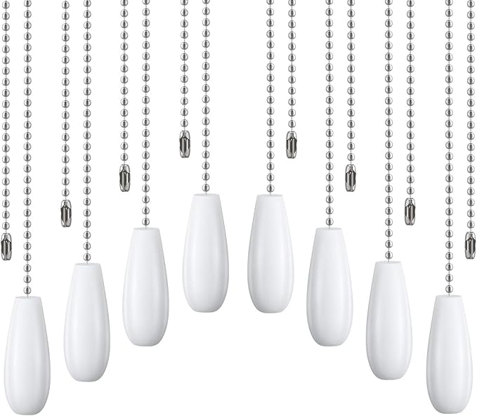8 Pieces Ceiling Fan Pull Chains Extender Wooden Pendant Pull Chain Extension for Ceiling Light Lamp Fan(White)