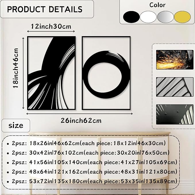 Hotuijxca Geometric Metal Wall Art, Modern Geometric Wall Art, Abstract Metal Wall Decor, Midcentury Modern Wall Decor for Living Room, Bedroom (Silver, 18x26in|46x62cm, metal wall art)
