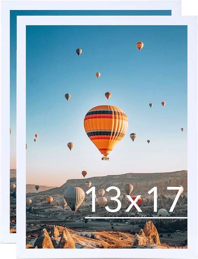 13x17 White Picture Frame Set of 2, Horizontal and Vertical Formats for Wall Hanging, 13 x 17 Wall Gallery Poster Photo Frames with Shatter Resistant Plexiglass, 2 Pack, White