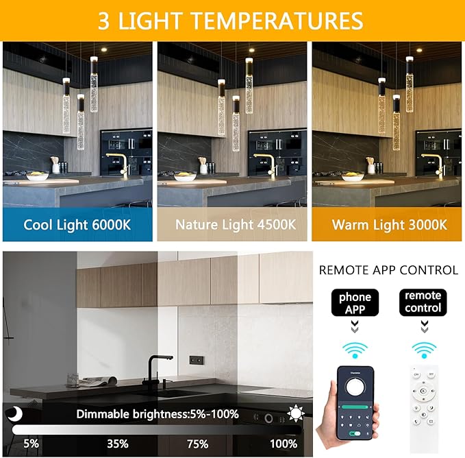 Mini Chandelier for Kitchen Island Modern Crystal Pendant Lighting LED Dining Room Hanging Lights Cylinder Drop Lights Ceiling Lighting Fixture Kitchen Sink Bedroom Bathroom 2700K 6000K