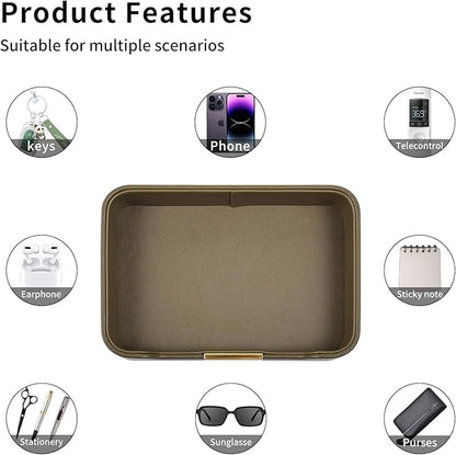 Luxury Leather Valet Tray Desktop Storage Organizer,Bedside Vanity Catchall Tray Nightstand Caddy Holder for Cosmetic,Jewelry,Watch,Keys,Phone,Wallet,Remote Controller,Pen,Olive Green