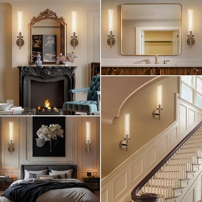 Bronze Wall Sconces, 19.48'' Brushed Brass Knurled Bathroom Sconces Wall Lighting Vanity Light with Clear Glass, Indoor Wall Mount Light for Living Room Mirror Bedroom Stairs