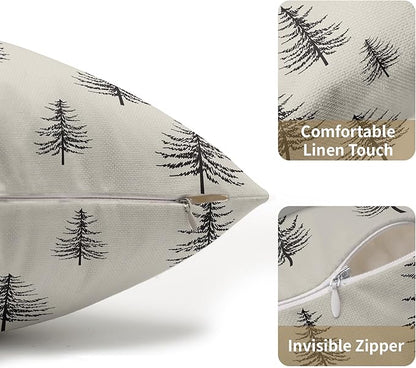 Christmas Tree Lumbar Pillow Covers 12x20 Set of 2 Black Xmas Vintage Winter Print Decorative Outdoor Linen Throw Pillows Cases Cushion Cover Rustic Holiday Decoration Farmhouse Sofa Couch Bed Decor