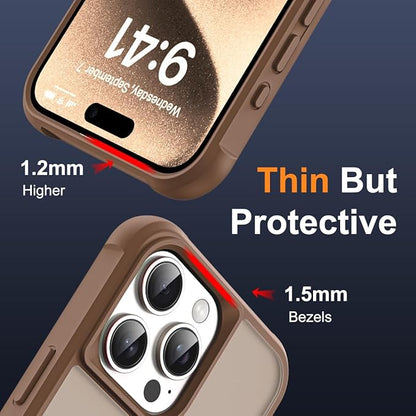 Compatible with iPhone 15 Pro Case with Invisible Magnetic O-Ring Stand Military-Grade Translucent Case for iPhone 15 Pro 6.1" [Compatible with Mag-Safe][Great Grip Feeling],Desert Brown
