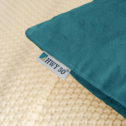 HWY 50 Ocean Blue Velvet Throw Pillow Covers 22x22 Inch, Pack of 2 Soft Cozy Solid Decorative Luxury Cushion Cases for Couch Sofa Bed Living Room Bedroom