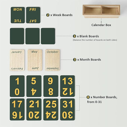 Wooden Block Perpetual Calendar for Desk, Daily Desktop Standing Flip Calendar with Large Display, Modern Farmhouse Aesthetic Desk Accessory for Home Office Decor, Reusable Yearly, Wood Grain