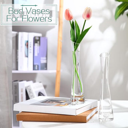 Lallisa 6 Pcs Glass Bud Vases for Centerpieces Maria Modern Clear Small Skinny Decorative Single Flower Bud Vase for Wedding Party Event Home Office Decoration(9.84 Inch,Transparent Color)