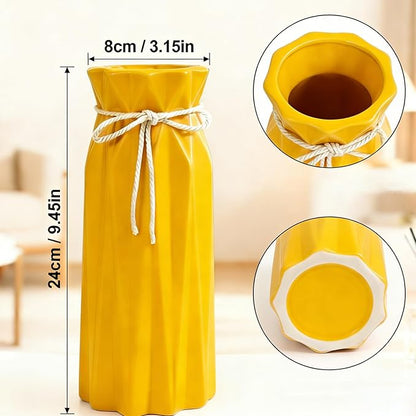 Ceramic Vase for Home Decor Yellow Modern Flower Vase for Pampas Grass Dried Flowers 9.5" H x 3.9" W Vases for Living Room Decorations Porcelain Tulip Vases for Table Kitchen Decor