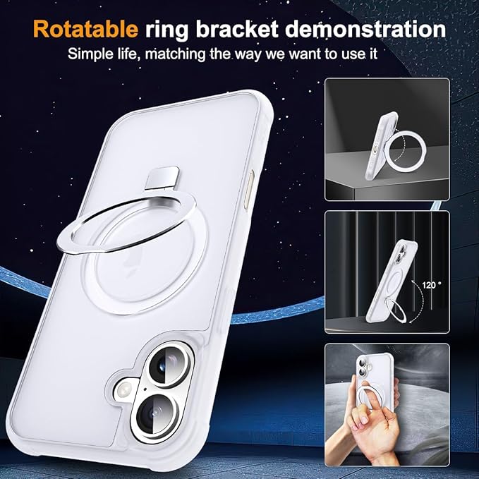 Compatible with iPhone 17 Case with Invisible Magnetic O-Ring Stand Military-Grade Phone Case for iPhone 17 6.3" [Compatible with Mag-Safe][Great Grip Feeling],Translucent