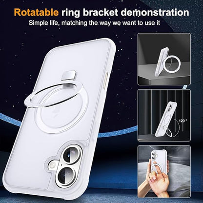 Compatible with iPhone 17 Case with Invisible Magnetic O-Ring Stand Military-Grade Phone Case for iPhone 17 6.3" [Compatible with Mag-Safe][Great Grip Feeling],Translucent