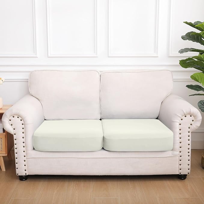 hyha Waterproof Couch Cushion Covers, Stretch Sofa Couch Seat Slipcover for Dog Washable, Non-Slip Waterproof Outdoor Cushion Covers for Patio Furniture Replacement (2 Pieces, Beige)