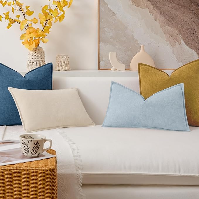 Kevin Textile Waterproof Decorative Pillow Covers Light Blue 20x20 Inch Pack of 2 Soft Boucle Textured Throw Pillowcases Elegant Accent Pillows for Couch Sofa Chair Bed Home Decor Indoor Outdoor