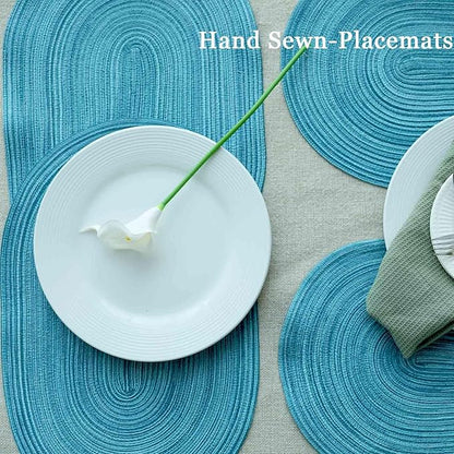 Noctiflorous Oval Braided Placemats Set of 8 Woven 12x18 Inch Non Slip Washable Heat Resistant Place Mats Round Tablemats for Dining Kitchen Party Daily Table Decor Dinner Mats (Sky Blue, 8)