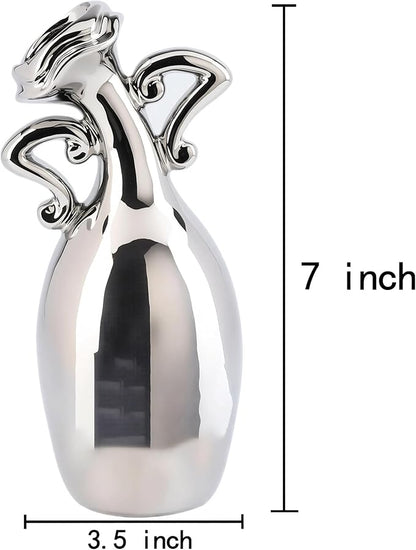 Unique Vases for Flowers，7 Inch Silver Small Diameter Vase, A Novel Decoration for The Dining Table, Living Room, Bookshelf and Office, A for Flower Lovers