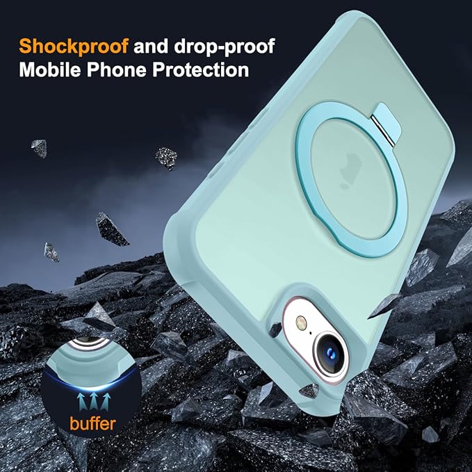 Compatible with iPhone 16E Case with Invisible Magnetic O-Ring Stand Military-Grade Translucent Case for iPhone 16E 6.1" 2025 [Compatible with Mag-Safe][Great Grip Feeling], Blue
