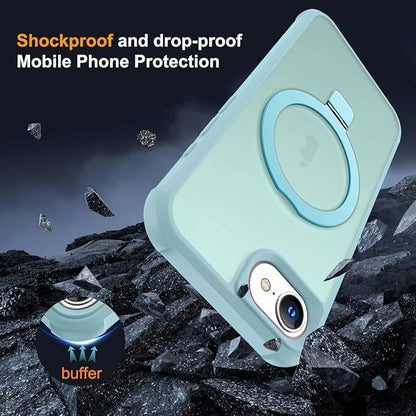Compatible with iPhone 16E Case with Invisible Magnetic O-Ring Stand Military-Grade Translucent Case for iPhone 16E 6.1" 2025 [Compatible with Mag-Safe][Great Grip Feeling], Blue