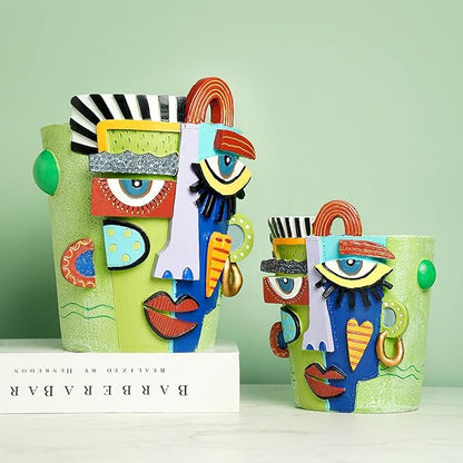 Picasso Abstract Face Planter Pots Funky Head Planters for Indoor Plants Colorful Flower Vase with Drainage Hole for Home Decor (：Large)