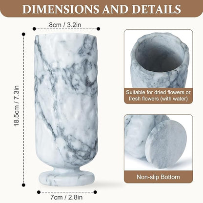 ZHOUYUESTONE Marble Vase, Hand-Carved Stone Vase for Home Decor, Artisanal Centerpiece for Farmhouse, Table, Bookshelf, Mantel, Living Room, Office, Kitchen - Classical & Rustic