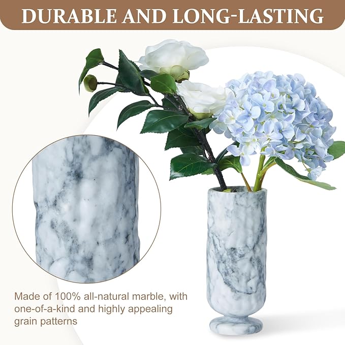 ZHOUYUESTONE Marble Vase, Hand-Carved Stone Vase for Home Decor, Artisanal Centerpiece for Farmhouse, Table, Bookshelf, Mantel, Living Room, Office, Kitchen - Classical & Rustic