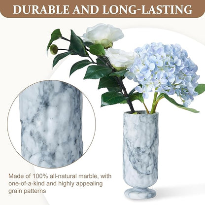 ZHOUYUESTONE Marble Vase, Hand-Carved Stone Vase for Home Decor, Artisanal Centerpiece for Farmhouse, Table, Bookshelf, Mantel, Living Room, Office, Kitchen - Classical & Rustic