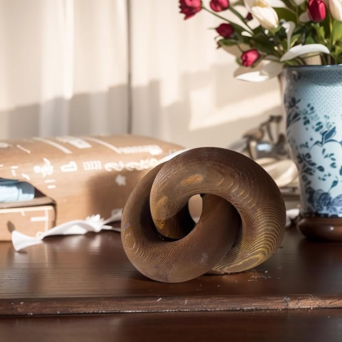 Wood Knot Décor-2 Link Wooden Chain Link Home Decor,Coffee Table Decor Book Shelf Decor Accents Art Decor Living Room Decor Items (Brown)