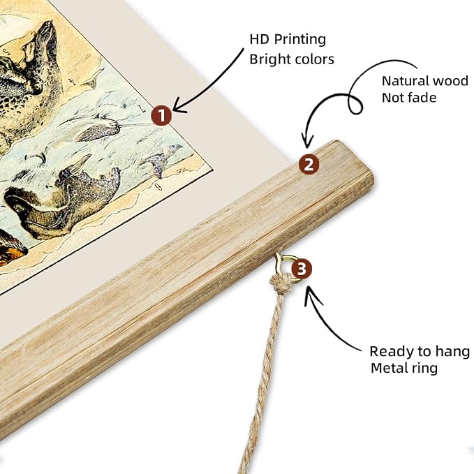 ABoby Vintage Illustrated Wildlife Chart Posters - Educational Animal Wall Art for Schools Homes - Retro Style Painting with Wood Frames