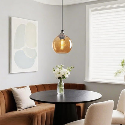 Amber Glass Pendant Lights Kitchen Island Globe Pendant Light Fixtures Modern Pendant Lighting for Bedroom Living Dining Room Light Fixture (5.9 in, 3 Pack)