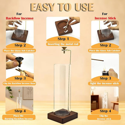 1 Pack HZCPENG Incense Holder, 2 in 1 Incense Burner for Sticks or Backflow Incense, Anti-ash Round Incence-Stick Holder with Wooden Base for Meditation, Yoga, Relaxation, and Home Décor