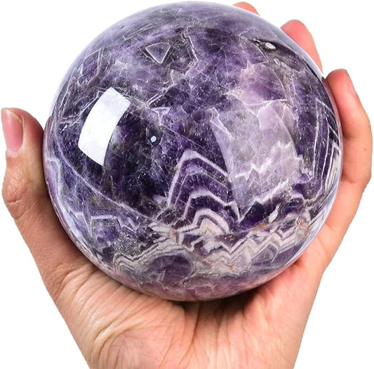 Dream Amethyst Crystal Ball with Stand Large Healing Crystals Sphere for Meditation, Divination, Witchcraft 90-100mm/3.5-3.9"