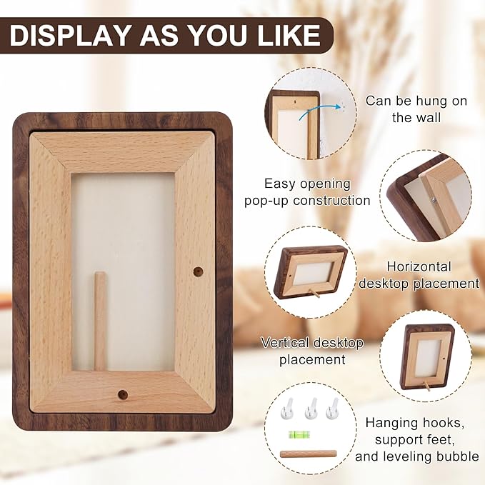TEYCLZORE 4x6 Natural Walnut Picture Frame, Handmade Photo Frame, Display 3x4 Picture with Mat or 4x6 Without Mat, Tabletop Display and Wall Hanging