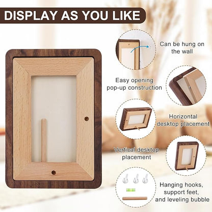 TEYCLZORE 4x6 Natural Walnut Picture Frame, Handmade Photo Frame, Display 3x4 Picture with Mat or 4x6 Without Mat, Tabletop Display and Wall Hanging