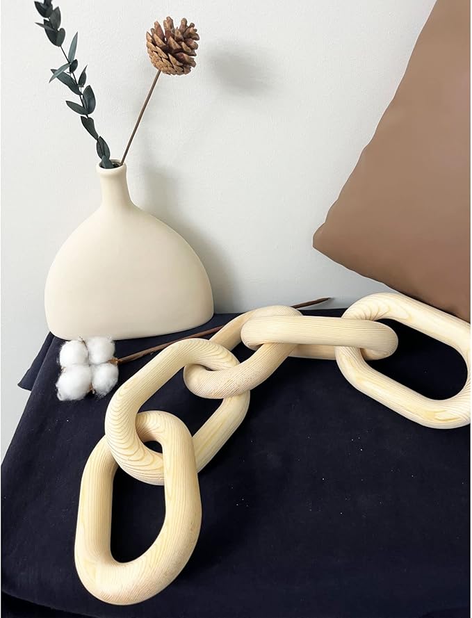 Wood Chain Link Decor, Shelf Decor Accents 5 Link Chain Boho Pine Wood Carved Modern Home Decor，for Farmhouse Living Room Bedroom Bookshelf Porch Coffee Table Decor(Wood Color)