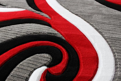 Masada Rugs, Sophia Collection Hand Carved Area Rug Modern Contemporary Red White Grey Black (8 Feet X 10 Feet)
