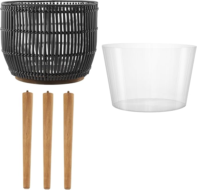 Casafield Indoor Planter with Stand, Black Floor Planter with Wood Legs, Large Plant Pot Cover with Liner for Houseplants, Flower Pots and Trees