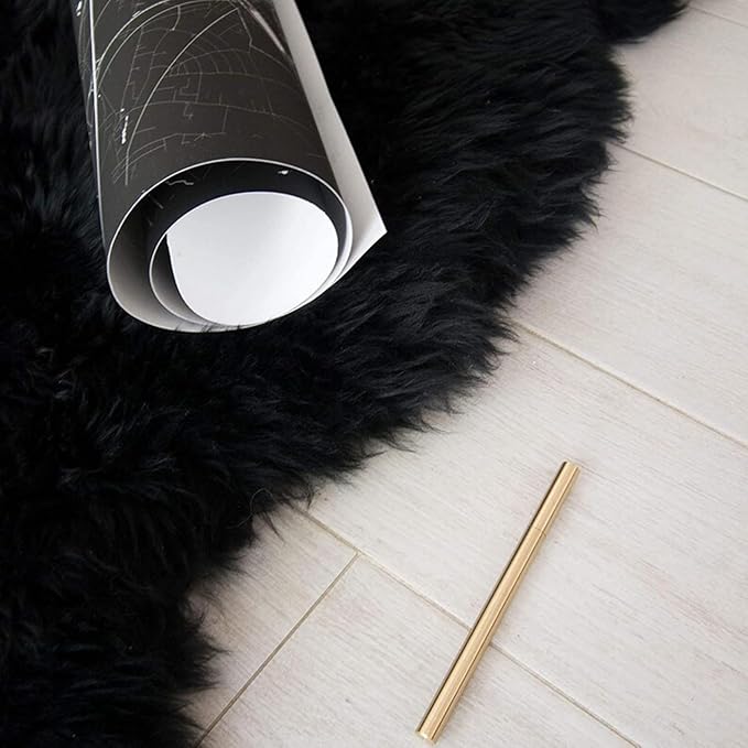 Woolous Sheepskin Rug 4x6 – Genuine New Zealand Large Quad Real Natural Lambskin Area Rug Carpet for Bedroom, Living Room, and Nursery Décor（Black,Quad pelt 4x6）