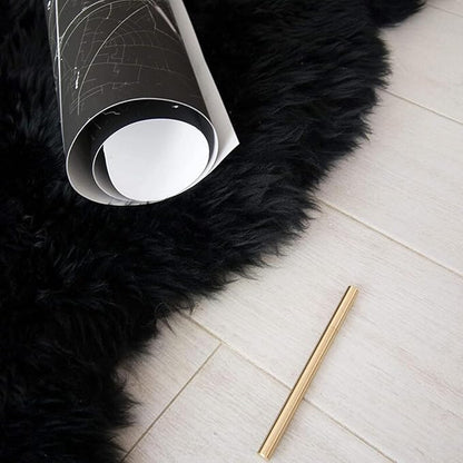 Woolous Sheepskin Rug 4x6 – Genuine New Zealand Large Quad Real Natural Lambskin Area Rug Carpet for Bedroom, Living Room, and Nursery Décor（Black,Quad pelt 4x6）