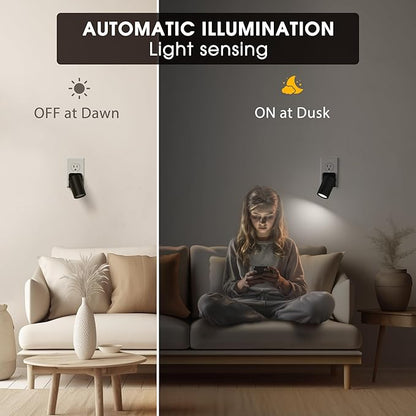 Night Lights Plug into Wall, 320° Rotating Night Light Plug in, 2Pack, Dusk to Dawn Sensor, 1W Dimmable Led nightlight Daylight White Spot Light for Bedroom, Kids Room, Bathroom