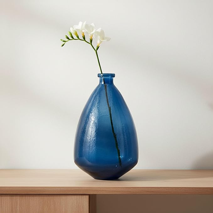 Opaque Glass Vase – Solid Modern Decorative Accent – Elegant Home Decor Centerpiece for Living Room, Bedroom, Office, or Entryway – Handcrafted Glass Flower Vase for Table or Floor – 19", Blue