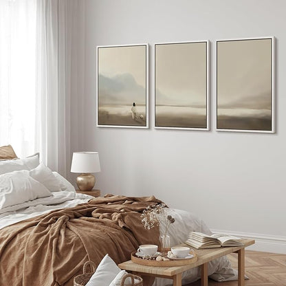 MUDECOR Framed Wall Art Print Set Serene Coastal Landscape Minimalist Illustrations Modern Art Boho Decorative Colorful Chic for Living Room, Bedroom, Office - 16"x24"x3 White