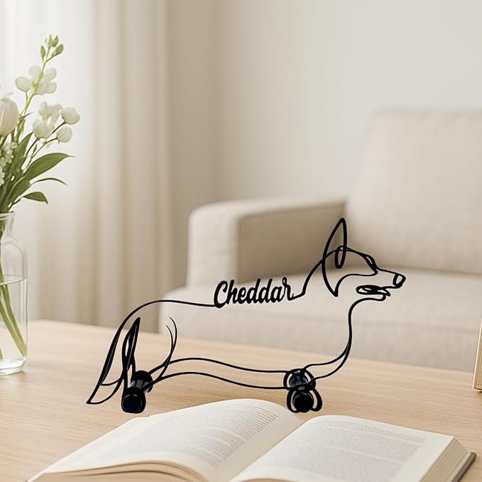 Personalized Corgi Dog Minimalist Sculpture, Custom Dogs Name Metal Desk Decor, Decorative Aesthetic Table Sign Gifts for Officer, Friends, Animal Lover, Kids, Mom, Dad