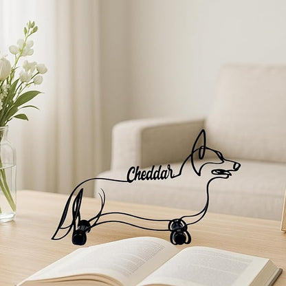 Personalized Corgi Dog Minimalist Sculpture, Custom Dogs Name Metal Desk Decor, Decorative Aesthetic Table Sign Gifts for Officer, Friends, Animal Lover, Kids, Mom, Dad