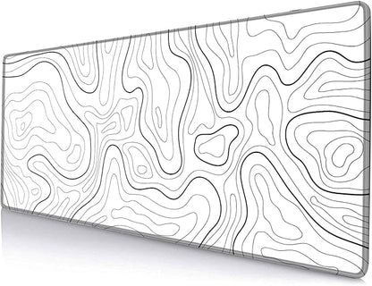 Mouse Pad Large, Extended XL Gaming Mousepad, Non-Slip Rubber Base Minimalist Keyboard Mouse Mat Desk Pad for Work, Game, Office, Home, 31.5 x 11.8 in, White Topographic Map Lines