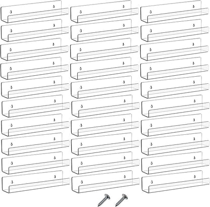 Blulu 30 Packs 15 Inch Acrylic Floating Shelf Wall Mounted Invisible Acrylic Shelf Ledge Floating Bookshelf for Living Room Office Bedroom Bathroom Kitchen Decoration Space Save