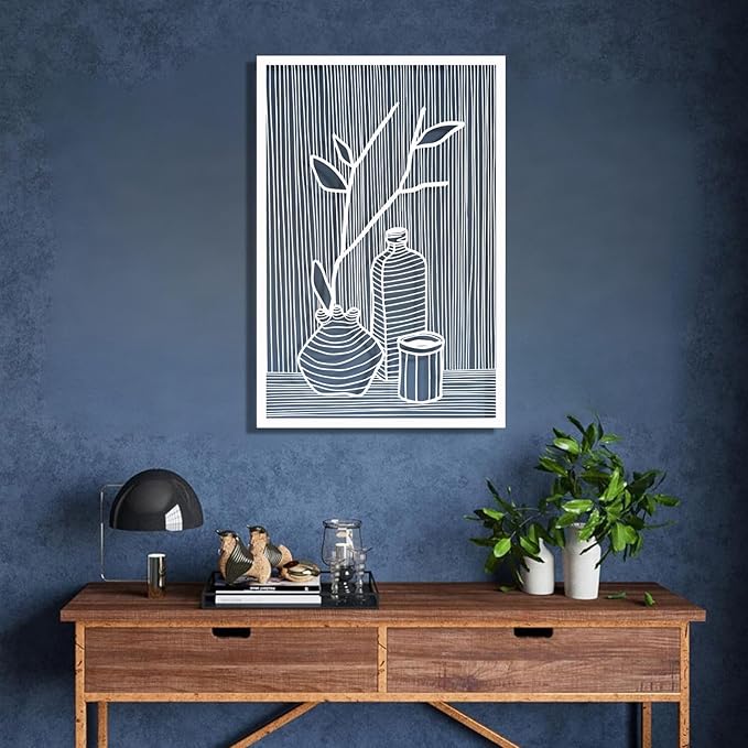 Metal Vertical Abstract Minimalist Modern Wall Art, Vase Metal Wall Decor, Minimalist Art, Abstract Line Wall Decor, Line Art for Living Room Bedroom Decor (White, 30 x 20 inches / 76 x 51 cm, Vase Decoration)