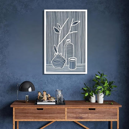 Metal Vertical Abstract Minimalist Modern Wall Art, Vase Metal Wall Decor, Minimalist Art, Abstract Line Wall Decor, Line Art for Living Room Bedroom Decor (Silver, 53 x 35 inches / 135 x 90 cm, Vase Decoration)
