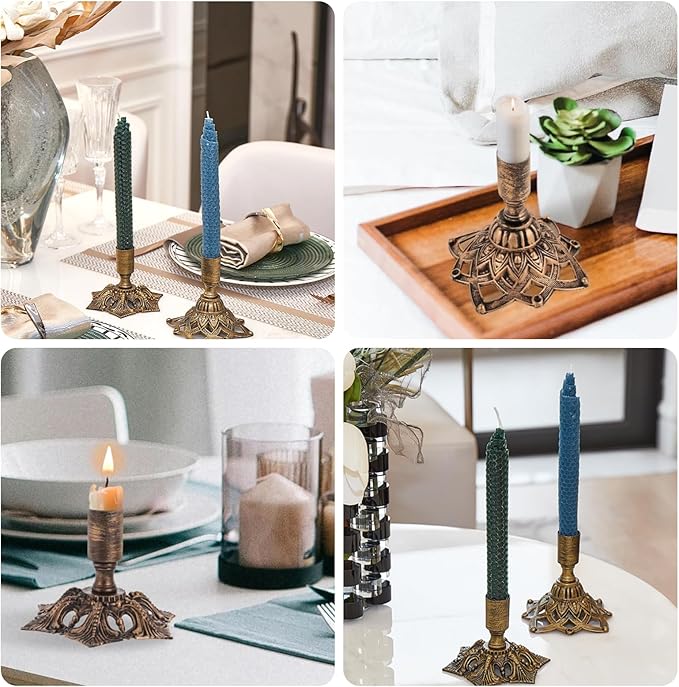Set of 2 Different Sizes Brass Candlestick Holders,Taper Candle Holder for Candlesticks for Wedding Decor,Fireplace,Home,Brass Candlestick Holders Fits 3/4 inch Thick Candle