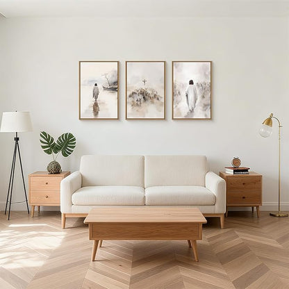 Jesus Walking on Water Canvas Wall Art,Boho Jesus Crucified Framed Wall Decor,Religious Christian Artwork,Holy Gathering Art Print for Living Room,Bedroom,Office-16 x24 x3