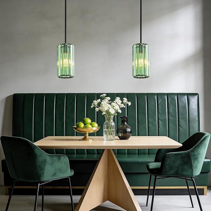 Modern Crystal Pendant Light Mini Light Green Chandeliers Adjustable Pendant Lights Fixture for Kitchen Island Dinning Room Corridor Bedroom(Light Green 2-Pack)