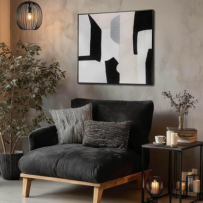 LEVERUP Black and White Square Geometric Pattern Wall Artwork Modern Painting Posters Abstract Wall Decor for Dining Room Bedroom Kitchen 32×32 Inchs
